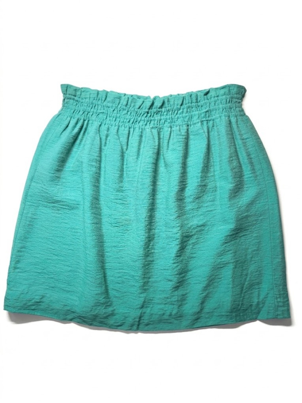 J.Crew Smocked Elastic Waist Mini Skirt Textured Teal Green Size 6 Preppy Summer